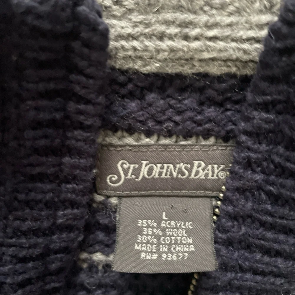 ST JOHNS BAY Sweater Men’s L 1/4 Zip Chunky Knit Geometric Acrylic Wool Cotton